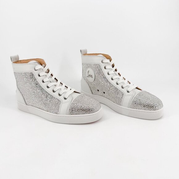 Christian Louboutin Louis Strass High Top Sneakers Size 40 US 10 White Crystal - Picture 1 of 15
